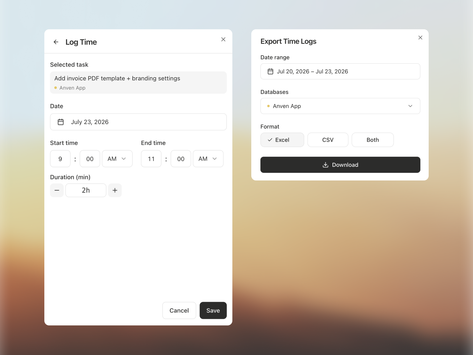 Export data for billing